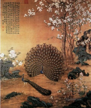 Animal Painting - Lang brillando Proudasa Pavo real tinta china antigua Giuseppe Castiglione pájaros